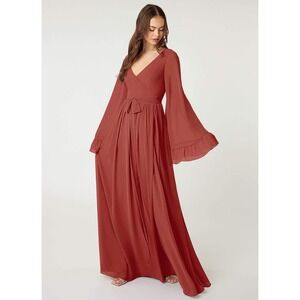 NWT Azazie Tiphanie Terracotta Long Sleeve Wrap Dress Bridesmaid 16